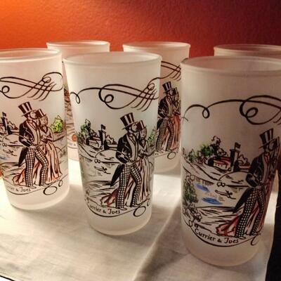 Vintage 1950s Currier & Ives Frosted Tall Tumbler Glass set of 6