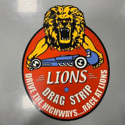 -299- VINTAGE | Large Heavy Metal Lions Drag Strip Sign