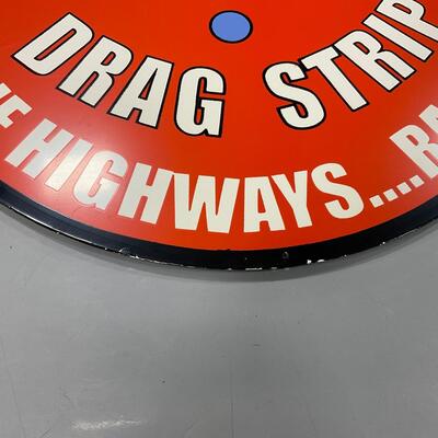 -299- VINTAGE | Large Heavy Metal Lions Drag Strip Sign