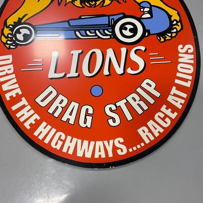 -299- VINTAGE | Large Heavy Metal Lions Drag Strip Sign