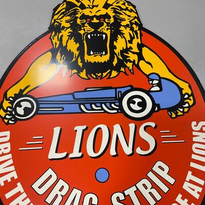 -299- VINTAGE | Large Heavy Metal Lions Drag Strip Sign
