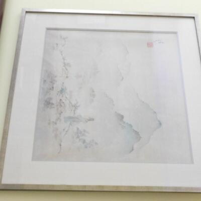 Framed Art Print Asian Landscape with Signature