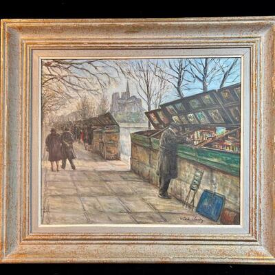 Quaint Paris Book Seller original painting oil on canvas