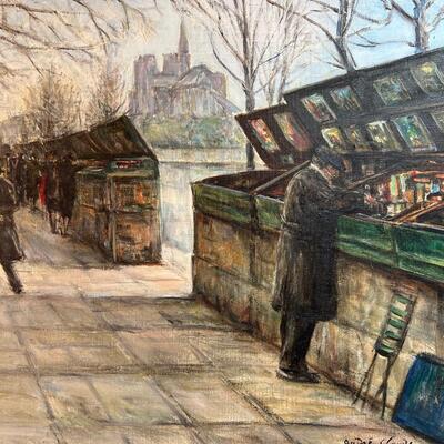 Quaint Paris Book Seller original painting oil on canvas
