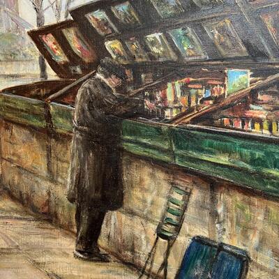 Quaint Paris Book Seller original painting oil on canvas
