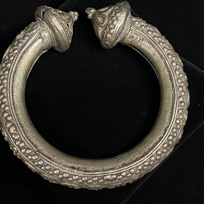 Rare Ethnic East Indian Holloware Bracelet in cultural silver