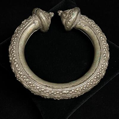 Rare Ethnic East Indian Holloware Bracelet in cultural silver