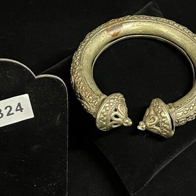 Rare Ethnic East Indian Holloware Bracelet in cultural silver