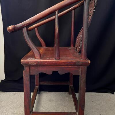 Superb Original Late Qing Dynasty Carved Horseshoe pair of chairs