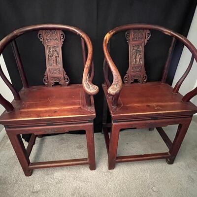 Superb Original Late Qing Dynasty Carved Horseshoe pair of chairs