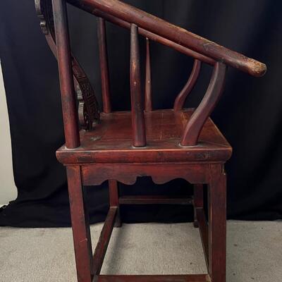 Superb Original Late Qing Dynasty Carved Horseshoe pair of chairs