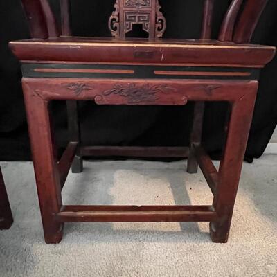 Superb Original Late Qing Dynasty Carved Horseshoe pair of chairs