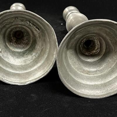 Antique Pair Pewter Candlesticks balustrade style