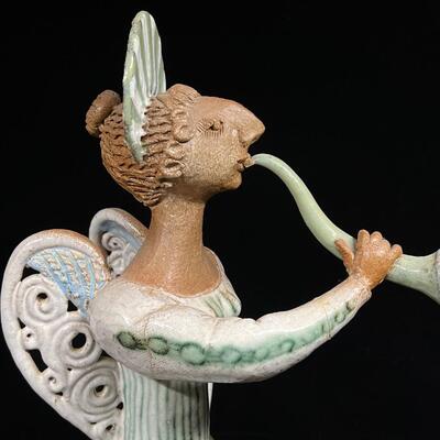 Rosemary Bashor Studio Ceramic sculpture Angel with a horn