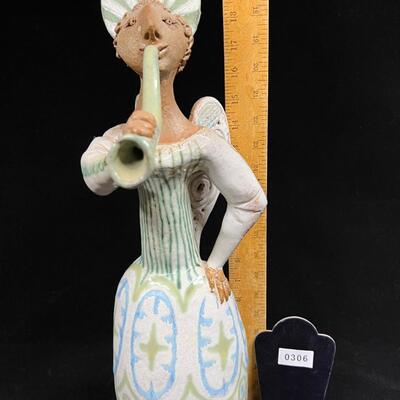 Rosemary Bashor Studio Ceramic sculpture Angel with a horn