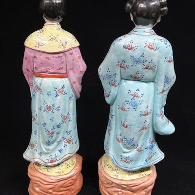 Pair Beautiful Quality Chinese Porcelain Rose Famile Figurines