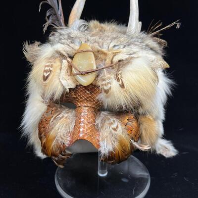 Signed Native American style Mask artpiece on pedestal