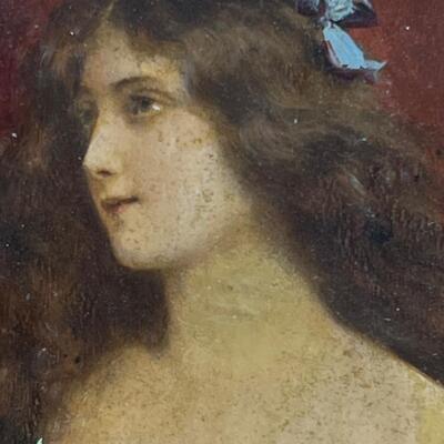 Rare Antique Late 19th C Signed Miniature portrait oil on panel