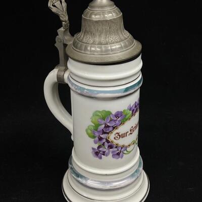 Great old Antique WWI Lithophane German Stein Cast Pewter Lid