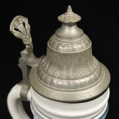 Great old Antique WWI Lithophane German Stein Cast Pewter Lid