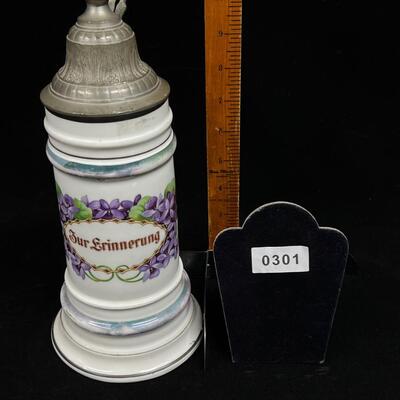 Great old Antique WWI Lithophane German Stein Cast Pewter Lid