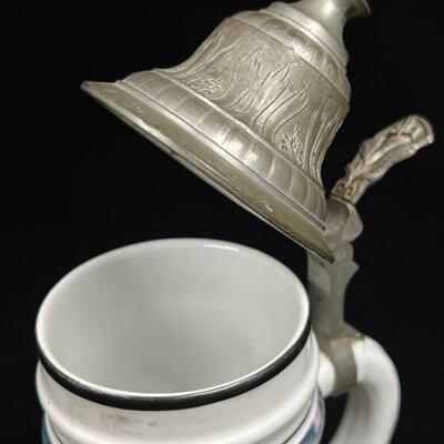 Great old Antique WWI Lithophane German Stein Cast Pewter Lid