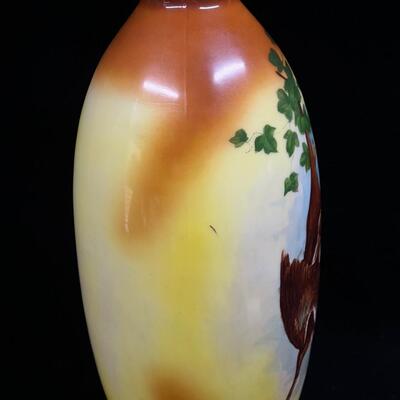 Hand Painted Milk Glass antique 19th C vase Hunting Scene
