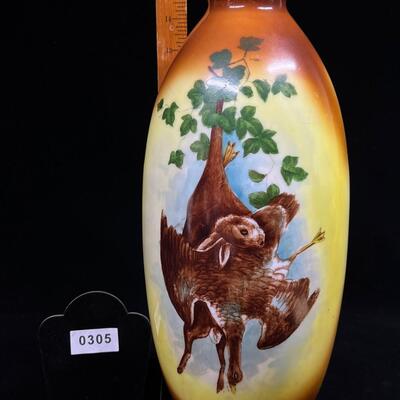 Hand Painted Milk Glass antique 19th C vase Hunting Scene