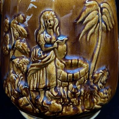 19th C Antique American Bennington Teapot Rebecca at the Well