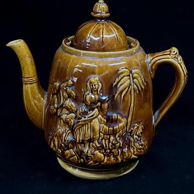 19th C Antique American Bennington Teapot Rebecca at the Well