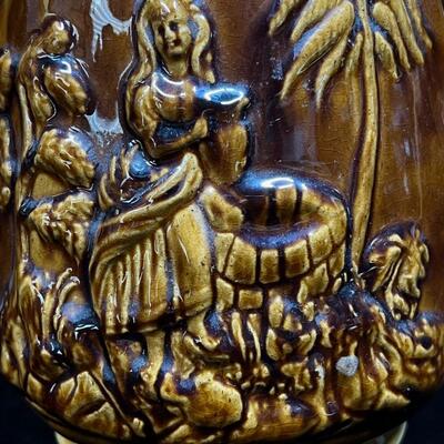 19th C Antique American Bennington Teapot Rebecca at the Well
