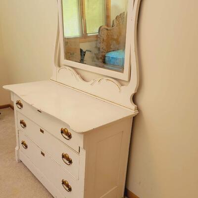 ANTIQUE PAINTED DRESSER WITH MIRROR