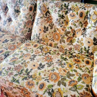 AMAZING MID-CENTURY BURLAP SUNFLOWERS SOFA
