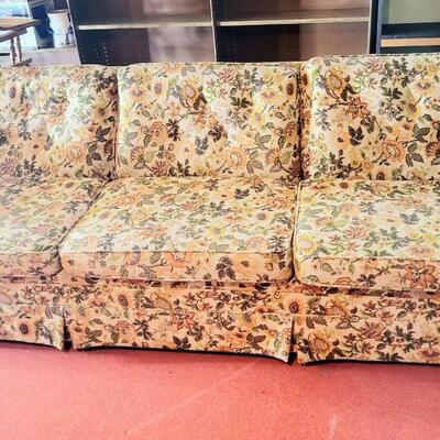 AMAZING MID-CENTURY BURLAP SUNFLOWERS SOFA