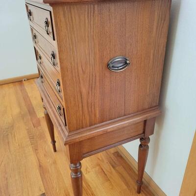 ANTIQUE OAK SILVERWARE DRAWER CABINET