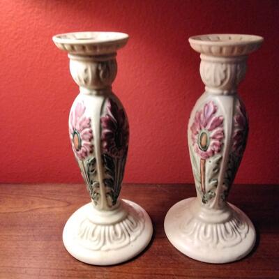 Weller Roma 1910-20s Antique Art Pottery Ceramic Candle Holders