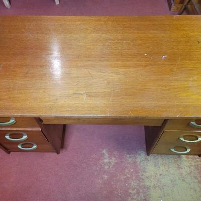 VINTAGE WOOD & METAL LINED DESK