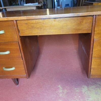 VINTAGE WOOD & METAL LINED DESK