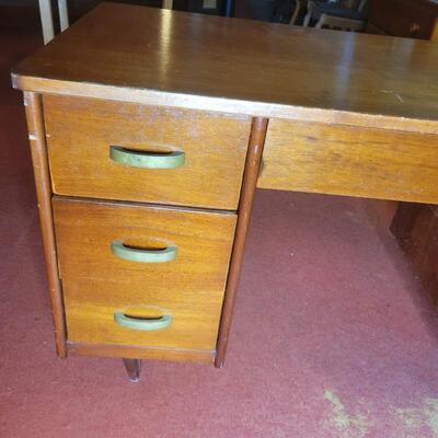VINTAGE WOOD & METAL LINED DESK
