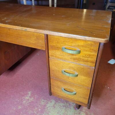 VINTAGE WOOD & METAL LINED DESK
