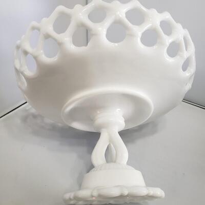 Vintage Westmoreland Open Lace Milk Glass Pedestal Bowl