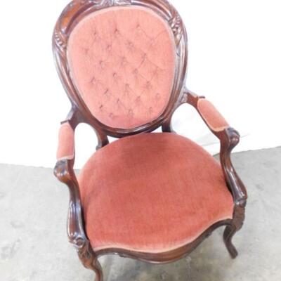 Vintage Button Back Wood Frame Parlor Chair
