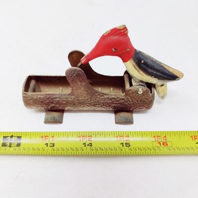 VINTAGE CAST IRON WOODPECKER TOOTHPICK DISPENSER