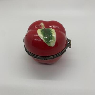 Porcelain Pill Box - Trinket Box 3” approx - Red Delicious Apple