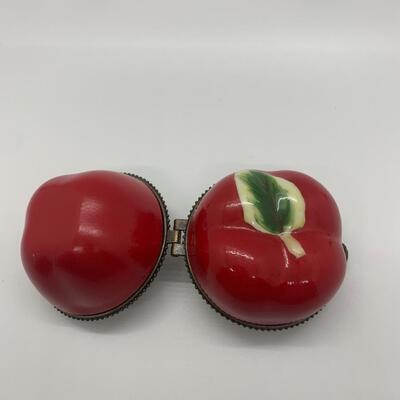 Porcelain Pill Box - Trinket Box 3â€ approx - Red Delicious Apple