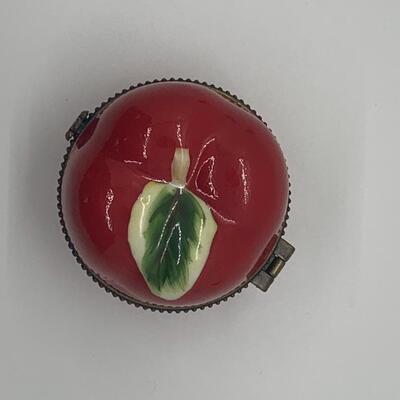 Porcelain Pill Box - Trinket Box 3â€ approx - Red Delicious Apple