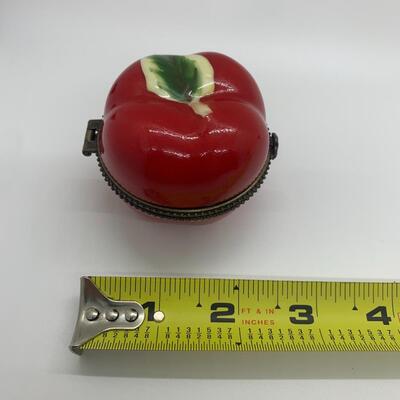 Porcelain Pill Box - Trinket Box 3â€ approx - Red Delicious Apple