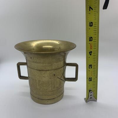 Antique Vintage Brass Mortar 5â€ high with Pestle 8â€ length