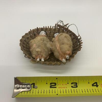 Antique Miniature Porcelain Dolls wrapped - with basket