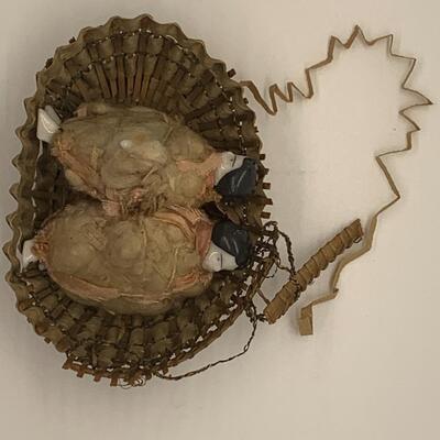 Antique Miniature Porcelain Dolls wrapped - with basket